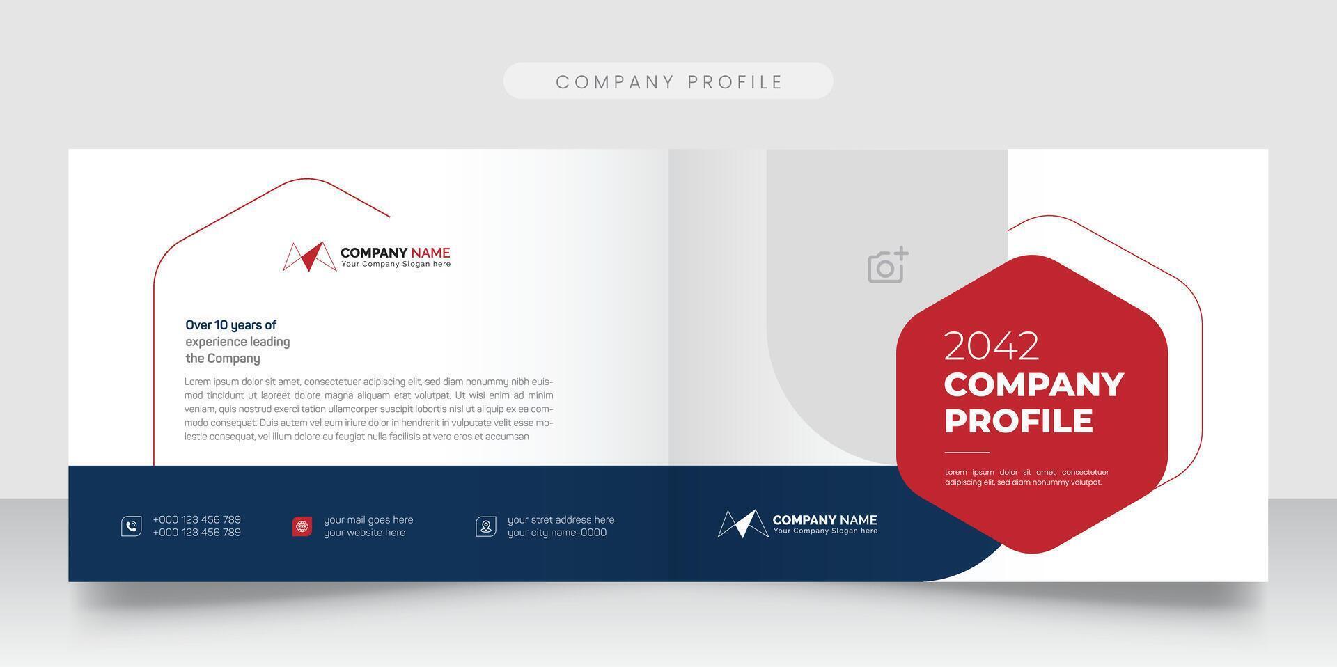 Creative corporate modern bi fold landscape company profile and brochure template annual report or book cover design. vector
