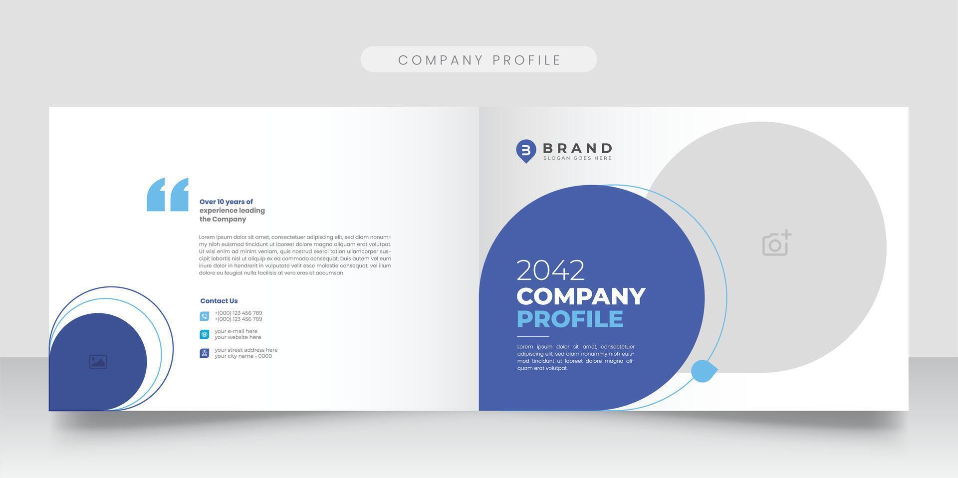 Creative corporate modern bi fold landscape company profile and brochure template annual report or book cover design. vector