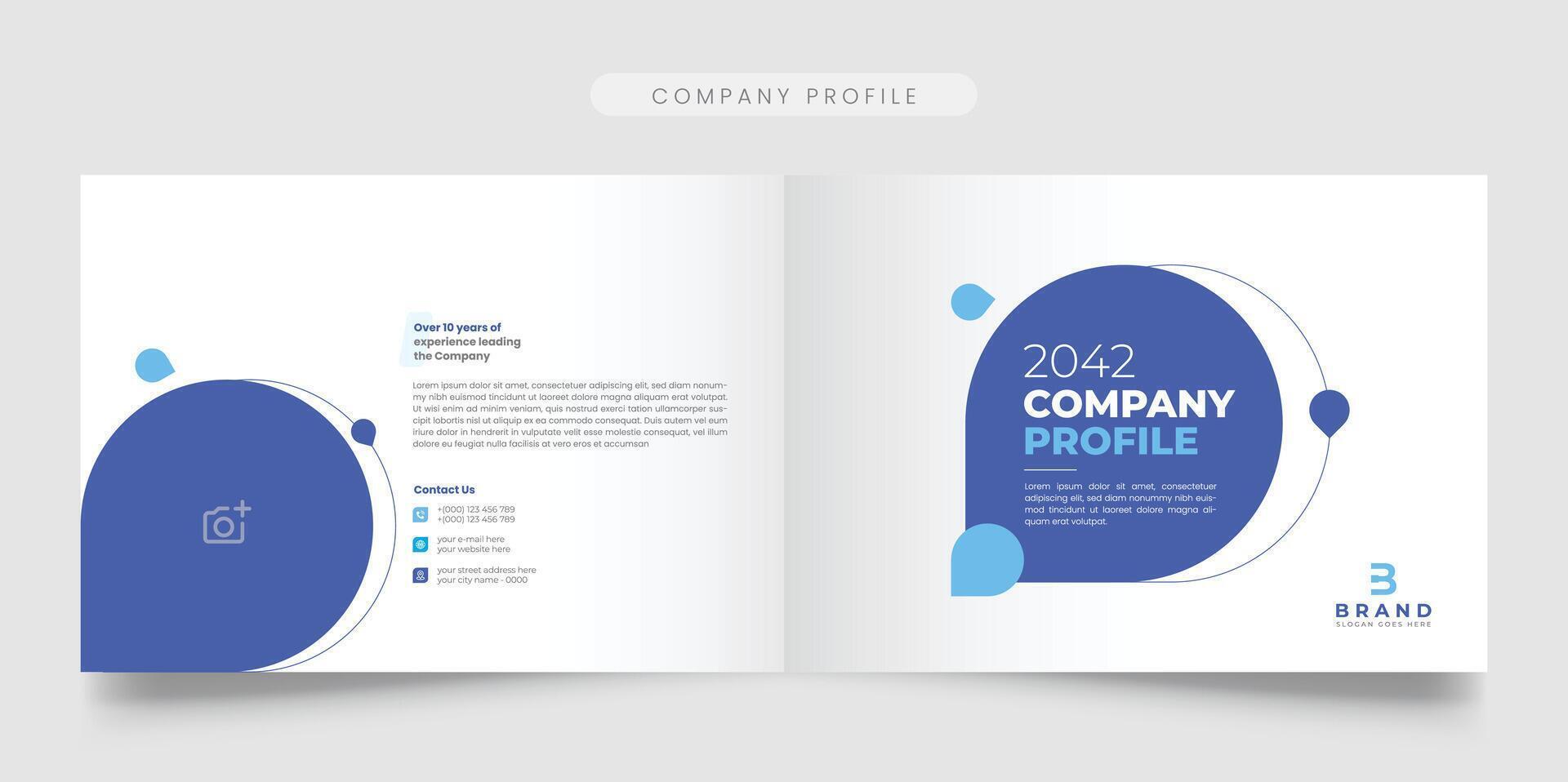 Creative corporate modern bi fold landscape company profile and brochure template annual report or book cover design. vector
