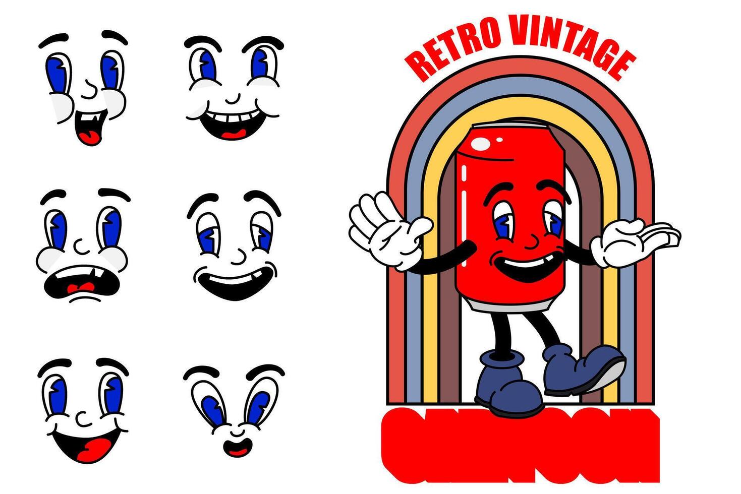 old cartoon mascot character elements. different clipart, faces, limbs. character creator for vintage retro logos and branding. isolated illustrations vector