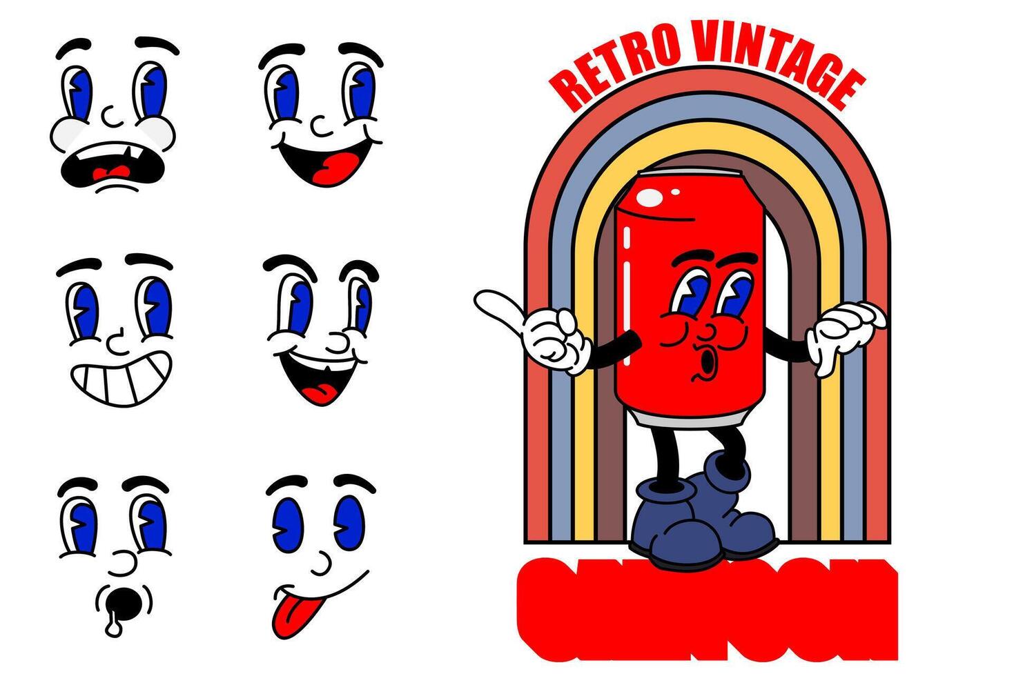 old cartoon mascot character elements. different clipart, faces, limbs. character creator for vintage retro logos and branding. isolated illustrations vector