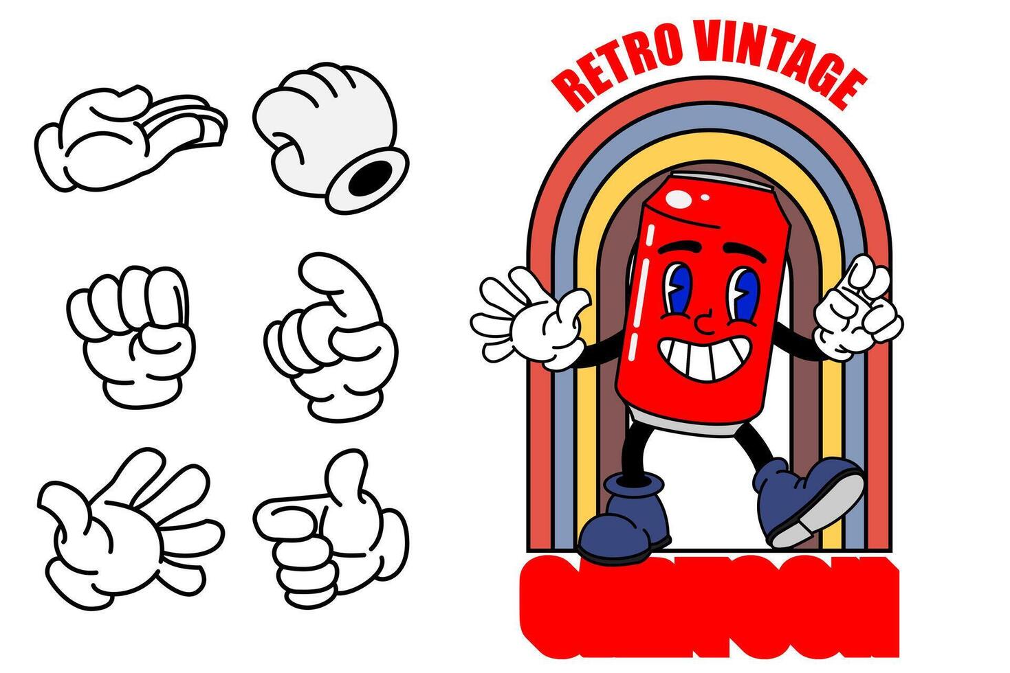 old cartoon mascot character elements. different clipart, faces, limbs. character creator for vintage retro logos and branding. isolated illustrations vector