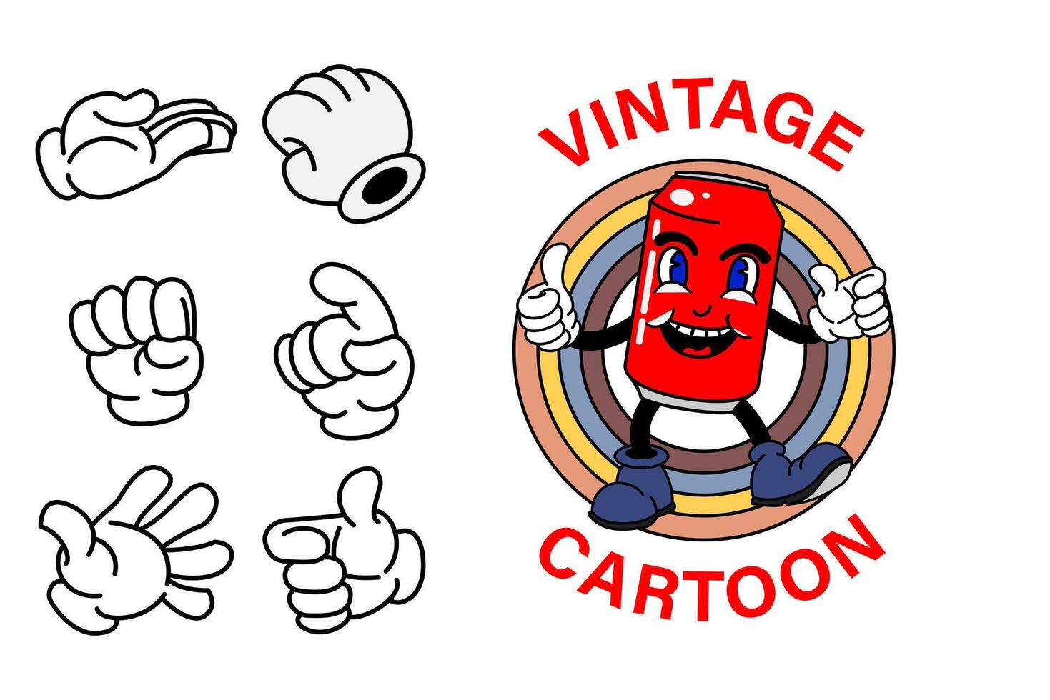 old cartoon mascot character elements. different clipart, faces, limbs. character creator for vintage retro logos and branding. isolated illustrations vector