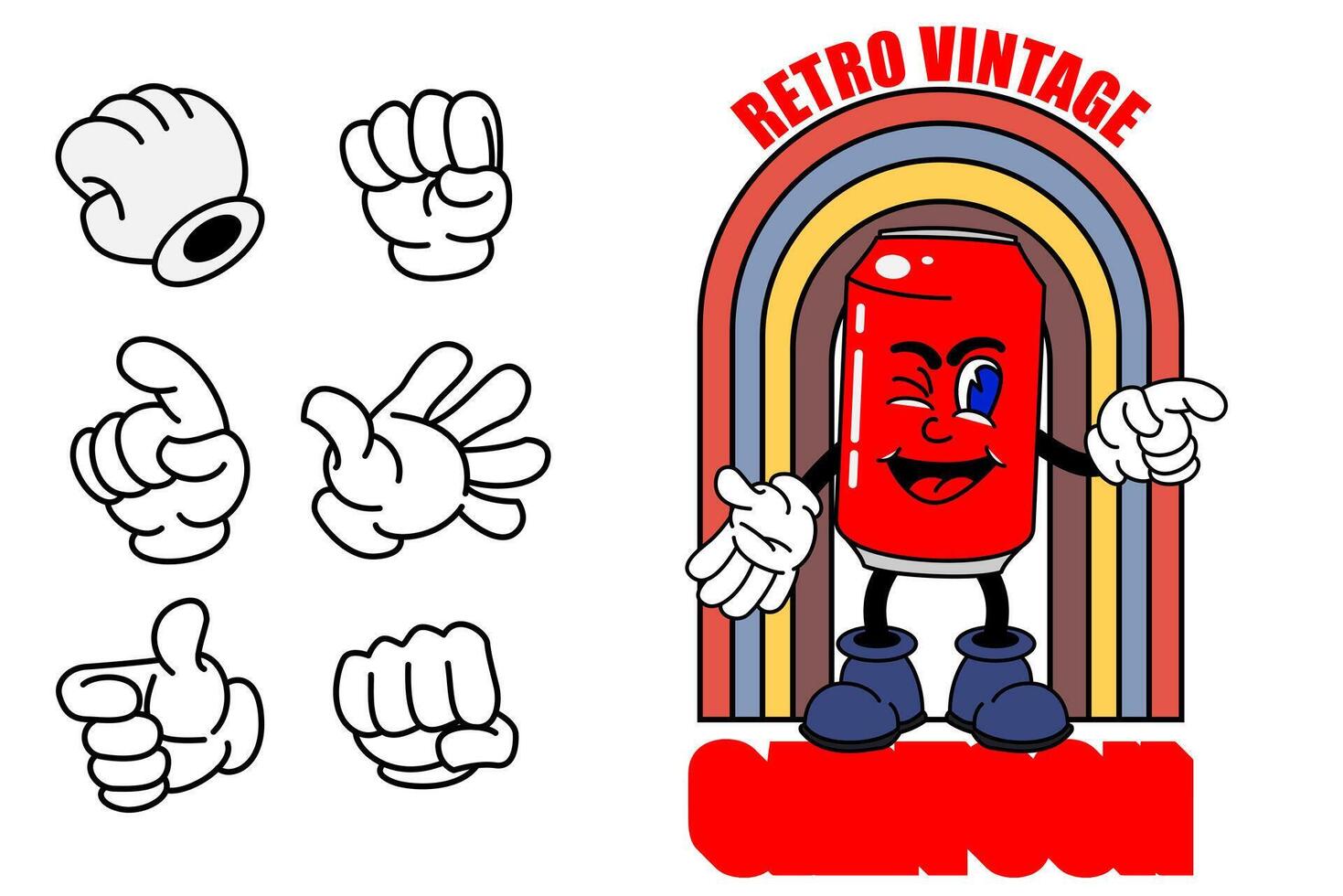 old cartoon mascot character elements. different clipart, faces, limbs. character creator for vintage retro logos and branding. isolated illustrations vector