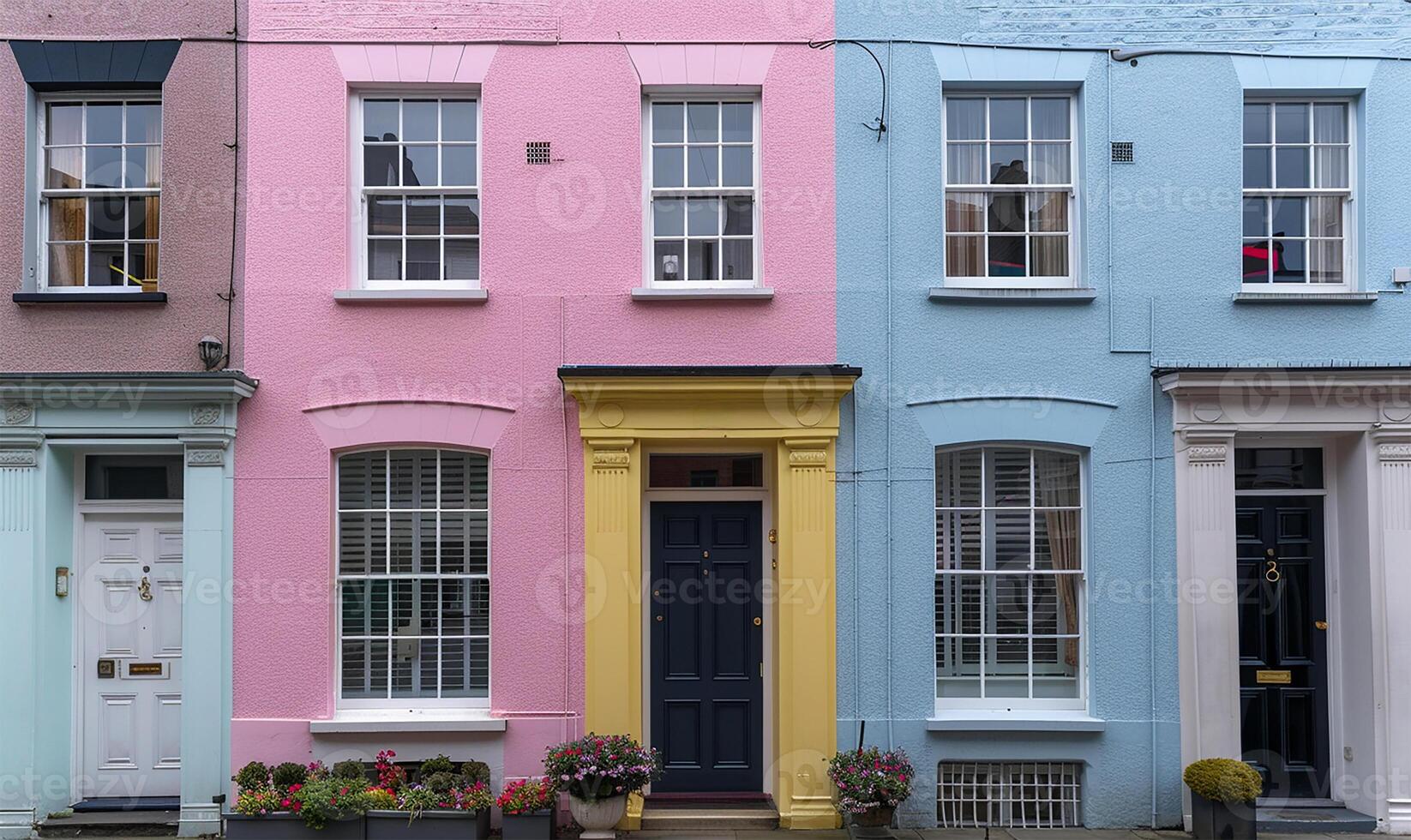 Vibrant house fronts in soft pastel hues photo