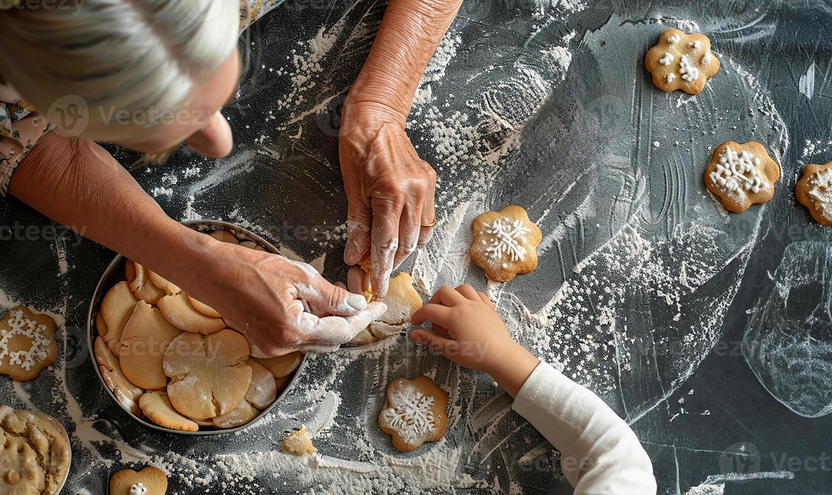 Grandmother and grandchild baking together photo