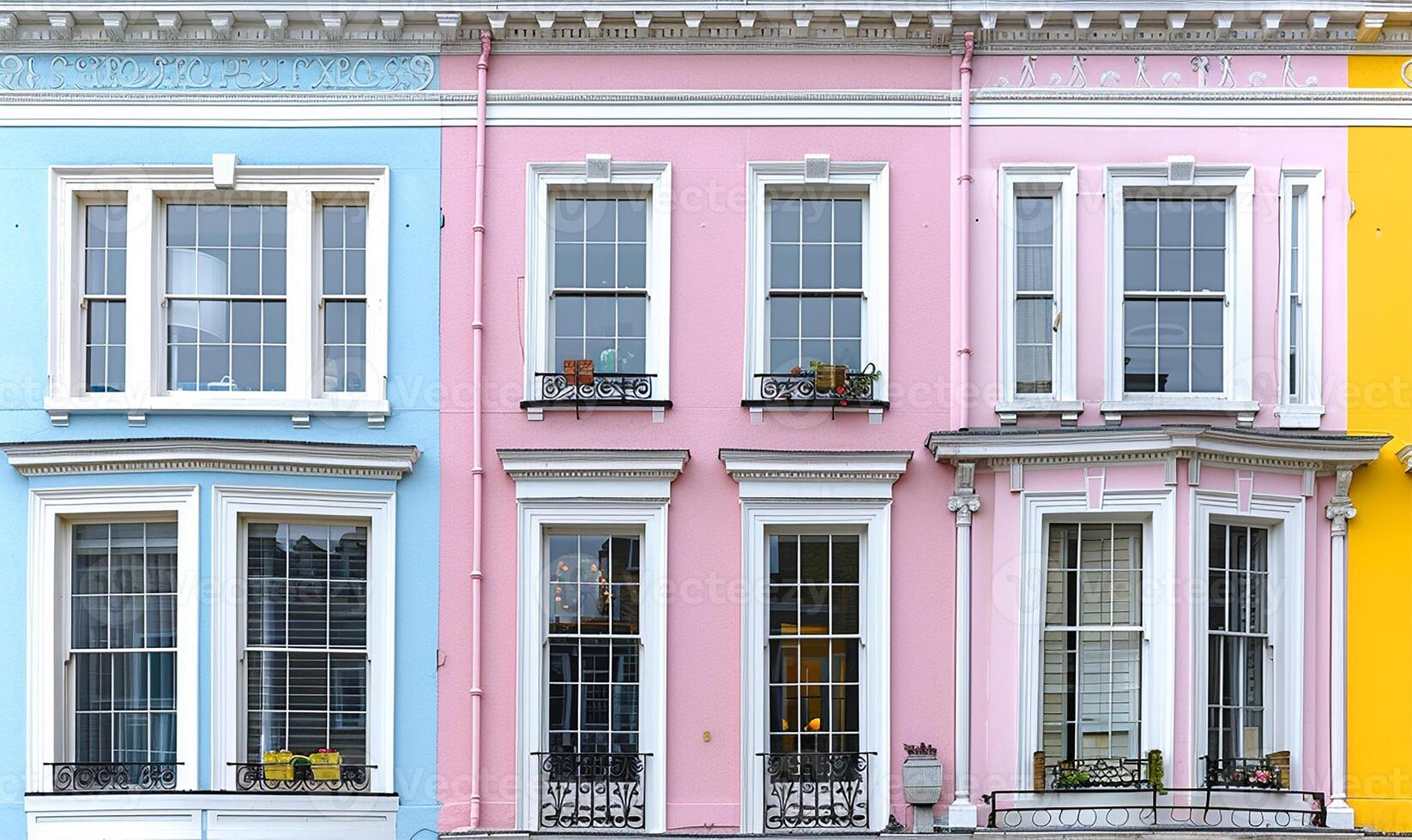 Vibrant house fronts in soft pastel hues photo