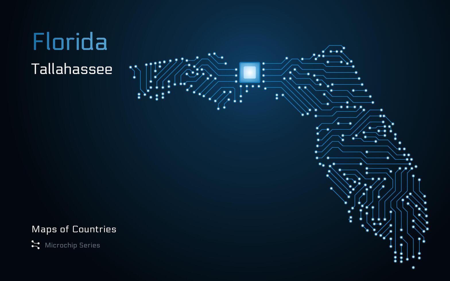 Florida Map with a capital of Tallahassee Shown in a Microchip Pattern. Silicon valley vector