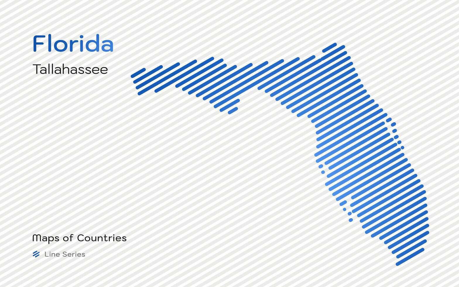 Florida Map with a capital of Tallahassee Shown in a Line Pattern vector