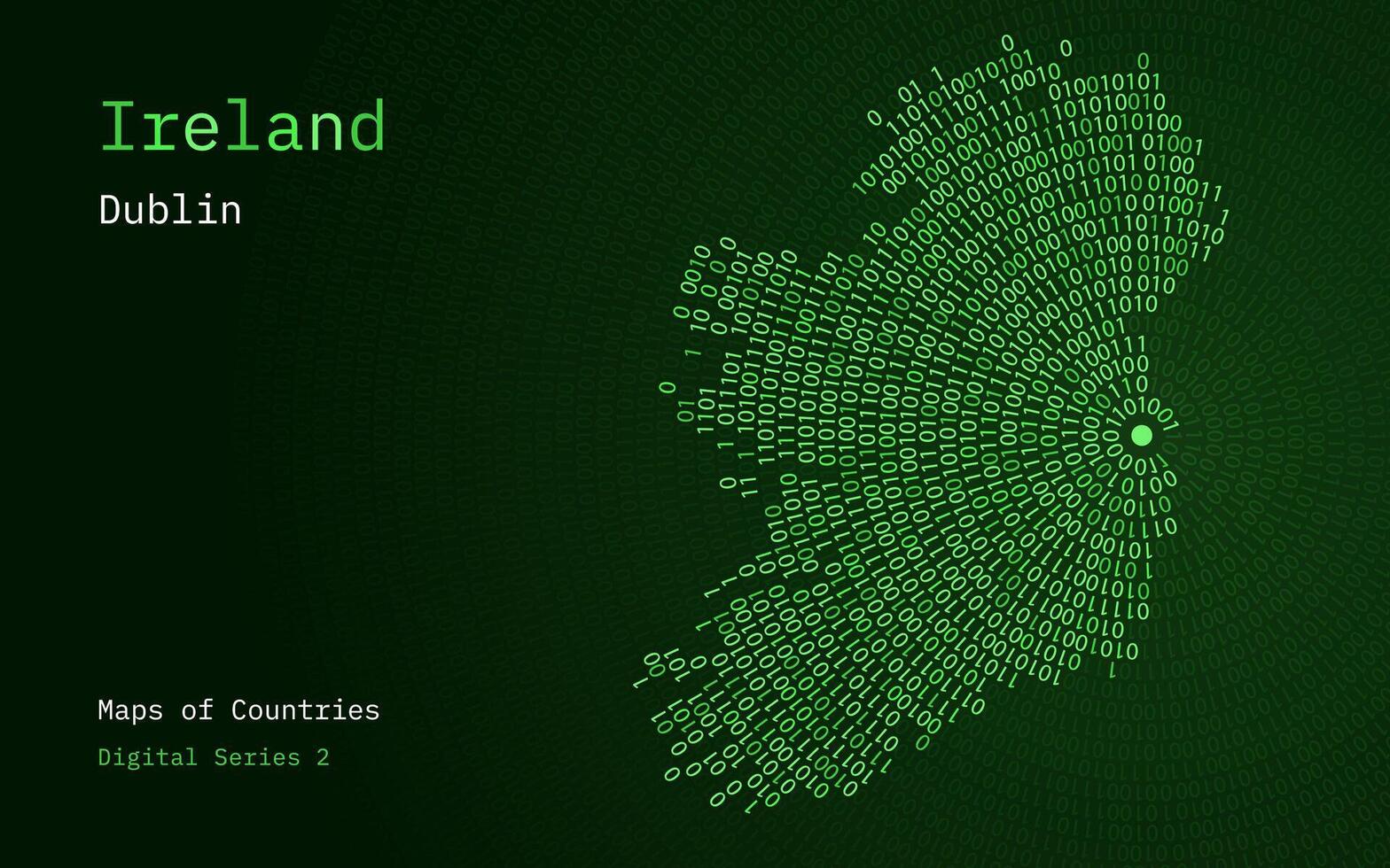 un mapa de Irlanda representado en ceros y unos en el formar de un círculo. el capital, Dublín, es mostrado en el centrar de el circulo vector