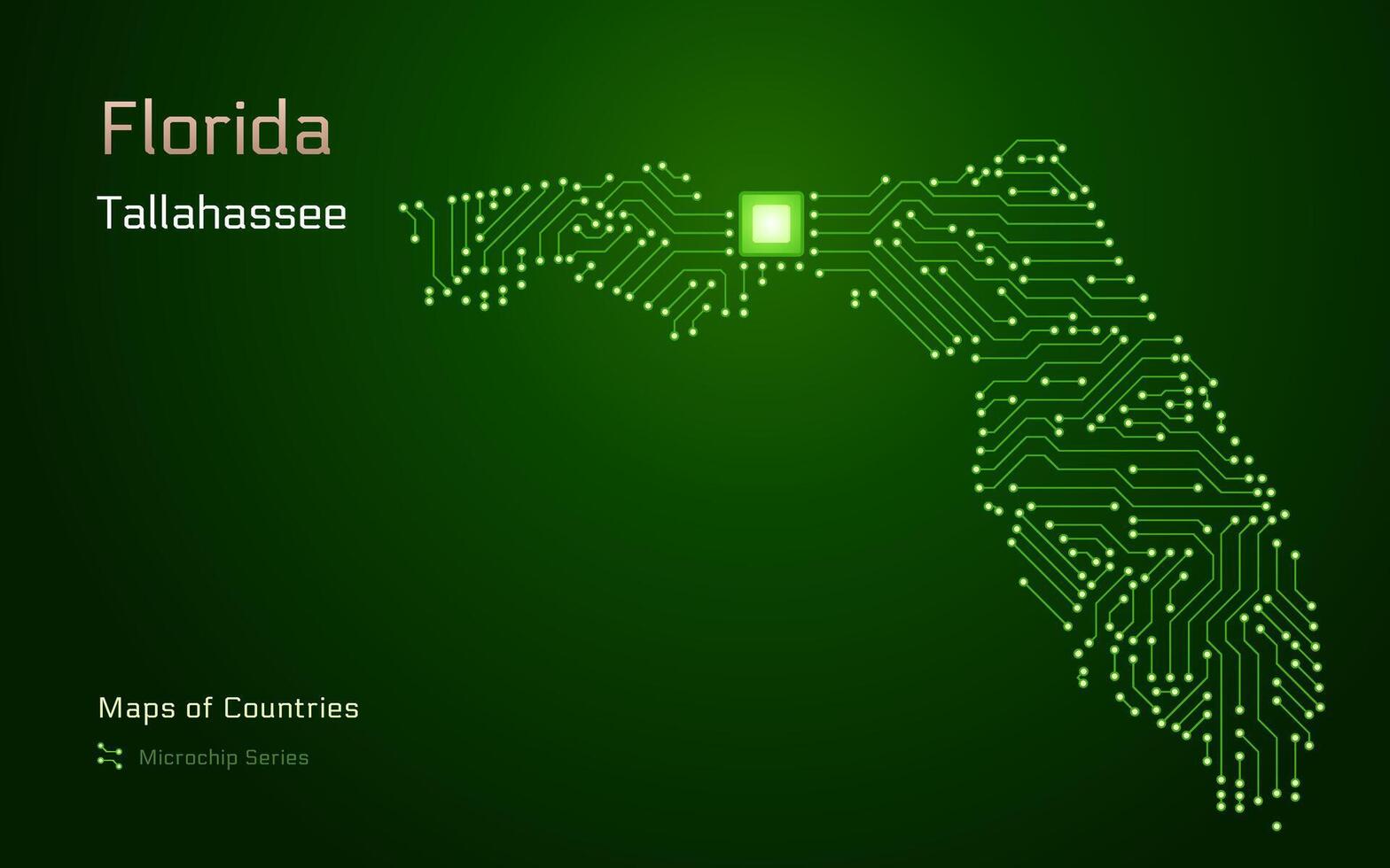 Florida Map with a capital of Tallahassee Shown in a Microchip Pattern. Silicon valley vector