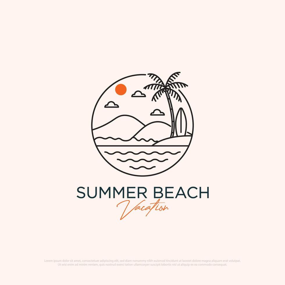 Summer vacation logo design with line art simple minimalist illustration template, travel logo designs vector