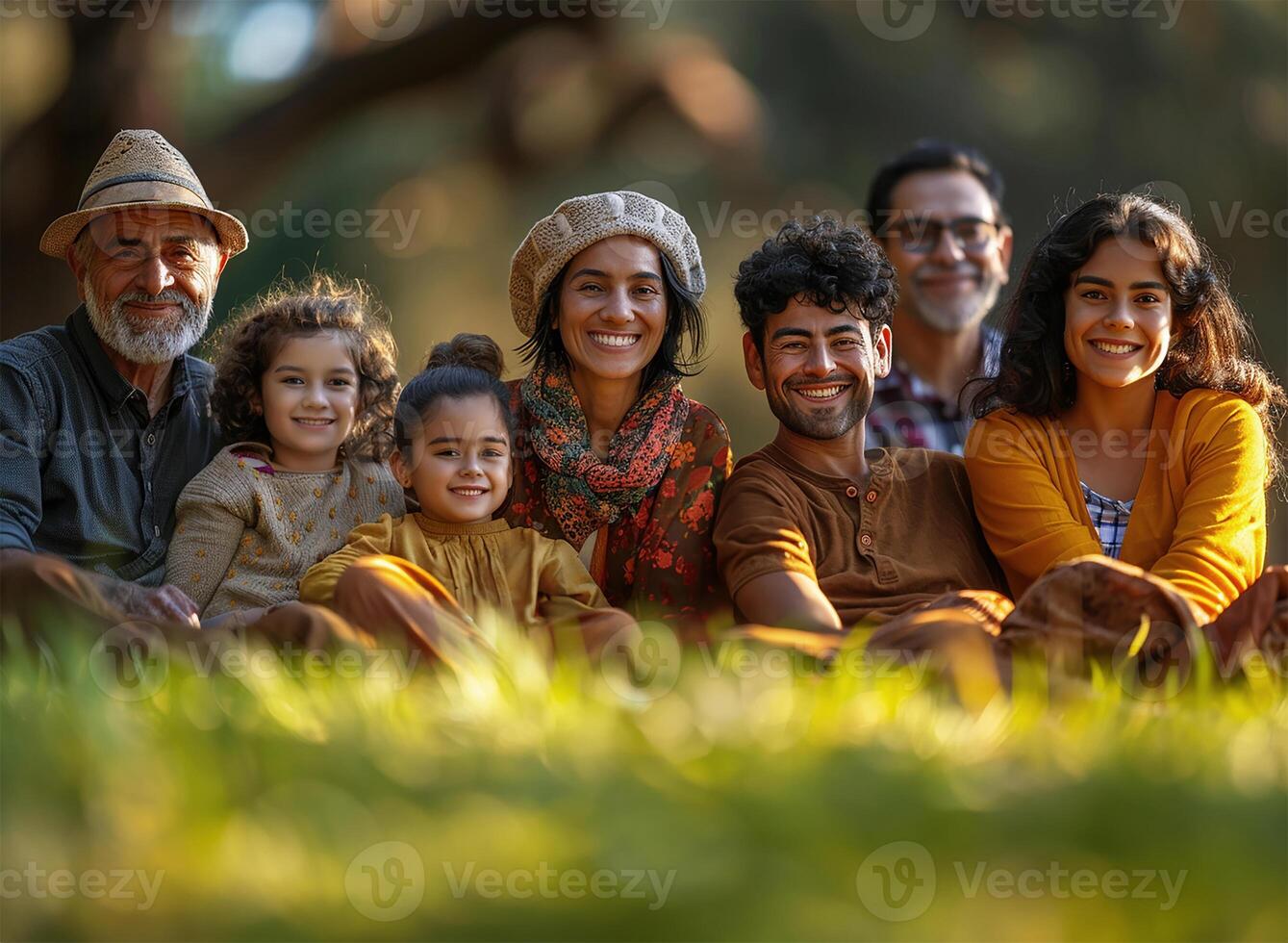 People diversity, joyful park moment on grass photo