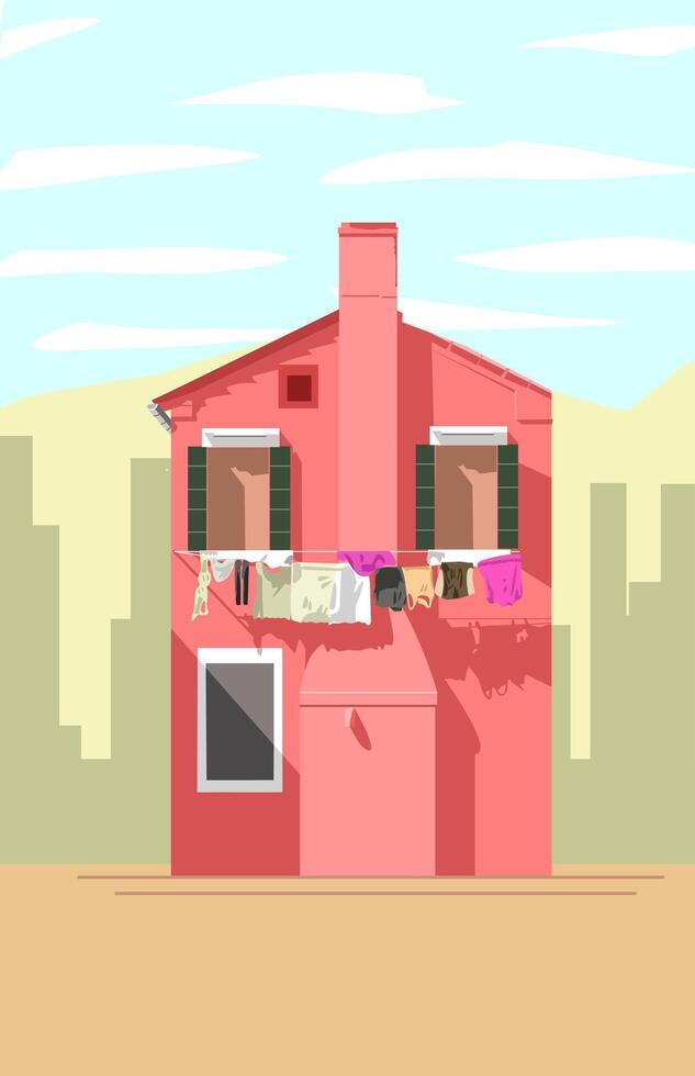tall red house with the chimney there is a laundry vector