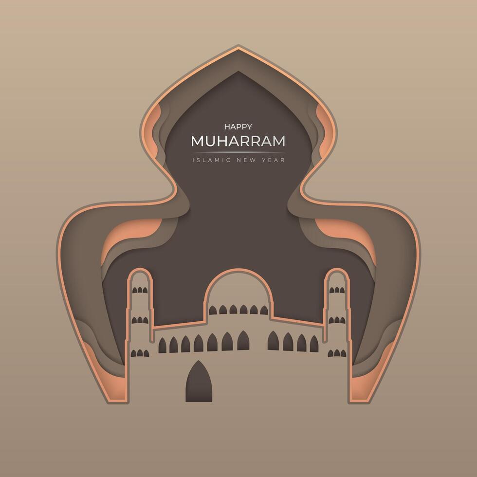 Happy Muharram Islamic new year greeting illustration in papercut style vector