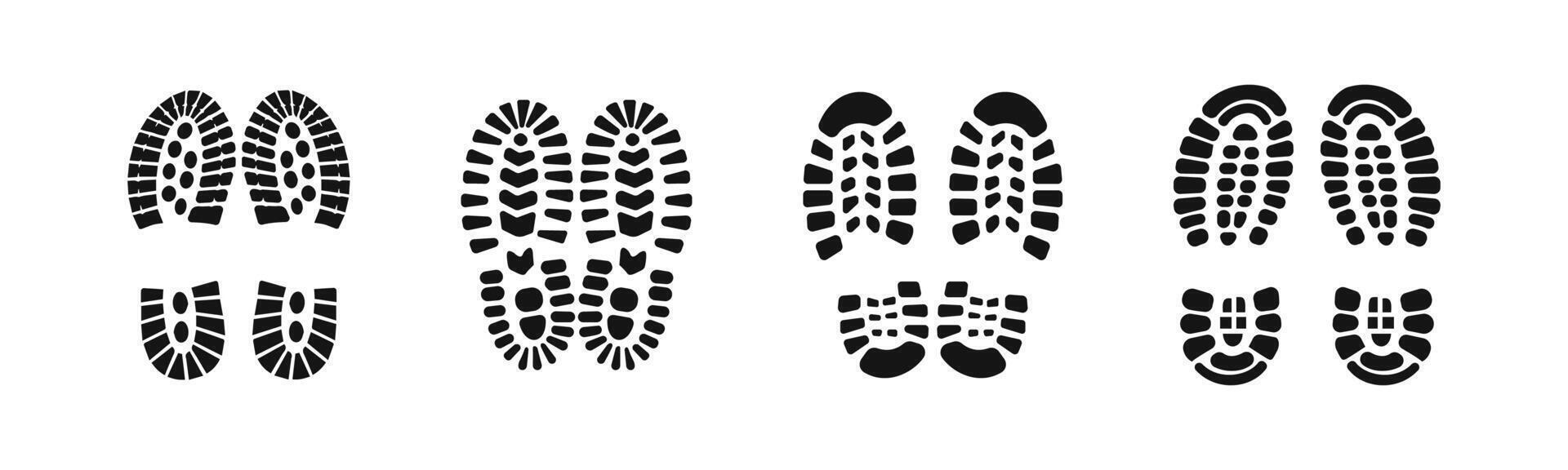 Shoe print set. Boots imprint collection. Shoes footprint icons. vector