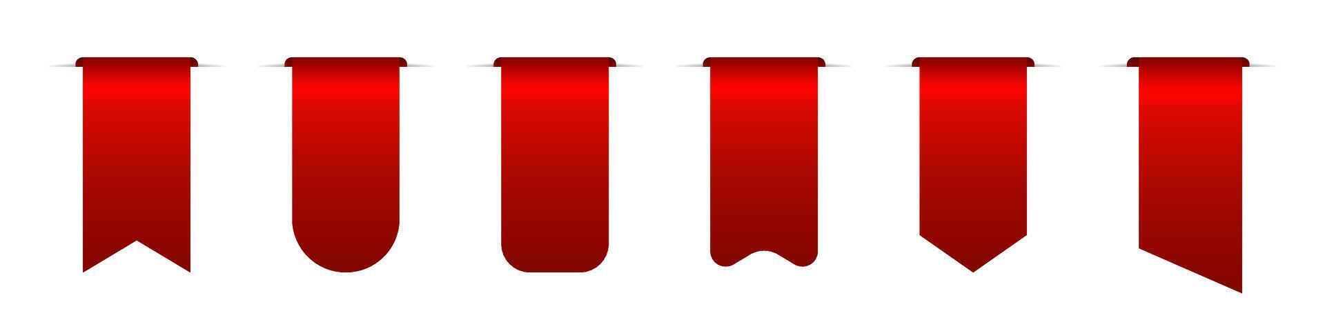 Bookmark ribbon set. Red ribbons curled collection. vector