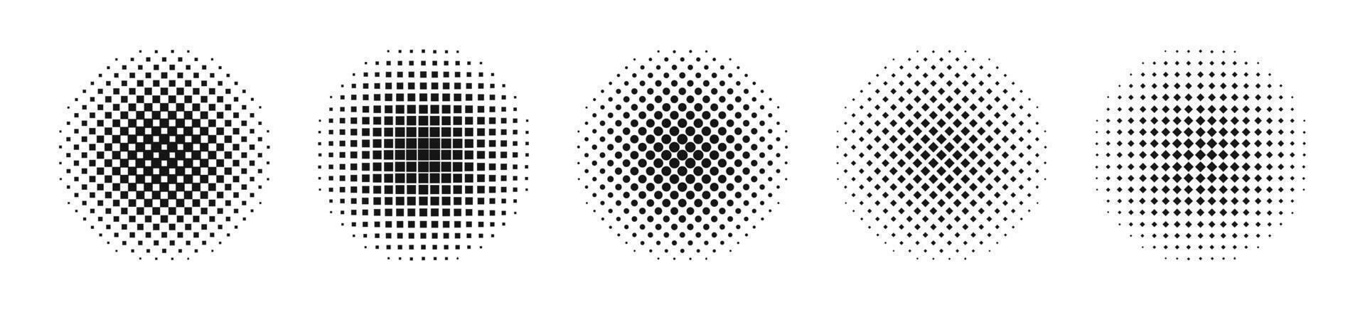Halftone circle set. Dotted comic style element. Halftone circular pattern. vector