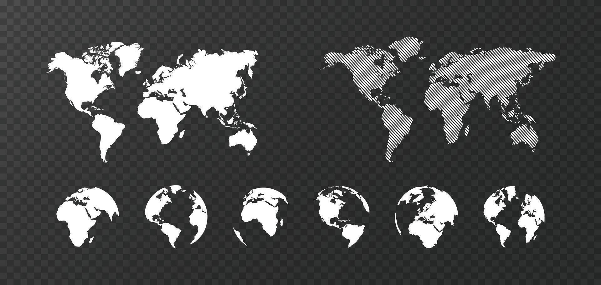 Globe flat silhouette. Planet Earth continents set. World map collection. vector