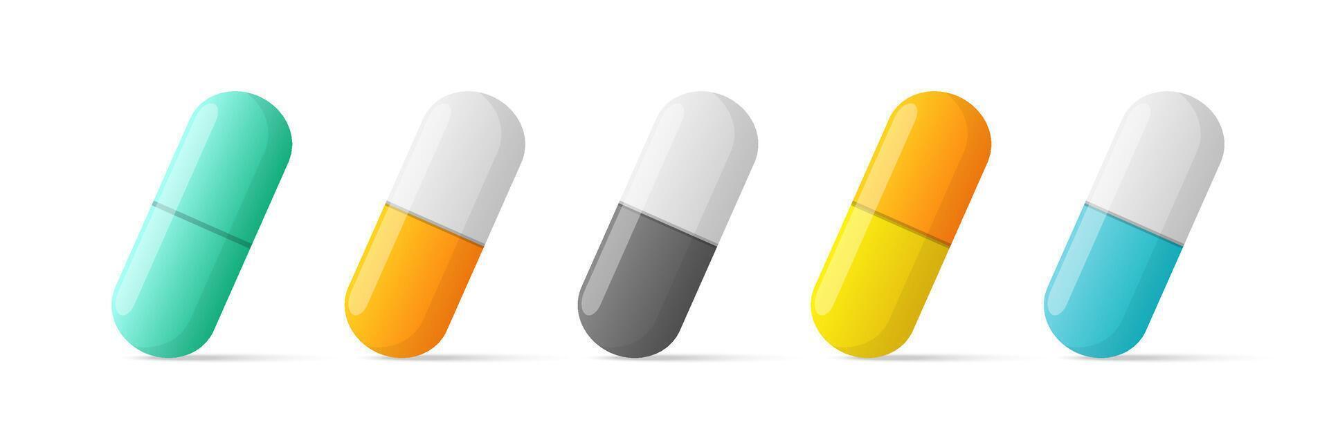 Capsule pill set. Medical pills healthcare illustration. vector