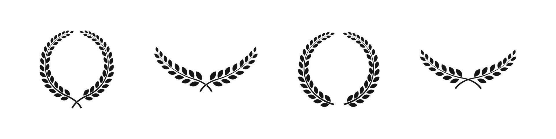 Laurel wreath set. Floral award collection. Heraldic symbol of triumph. vector