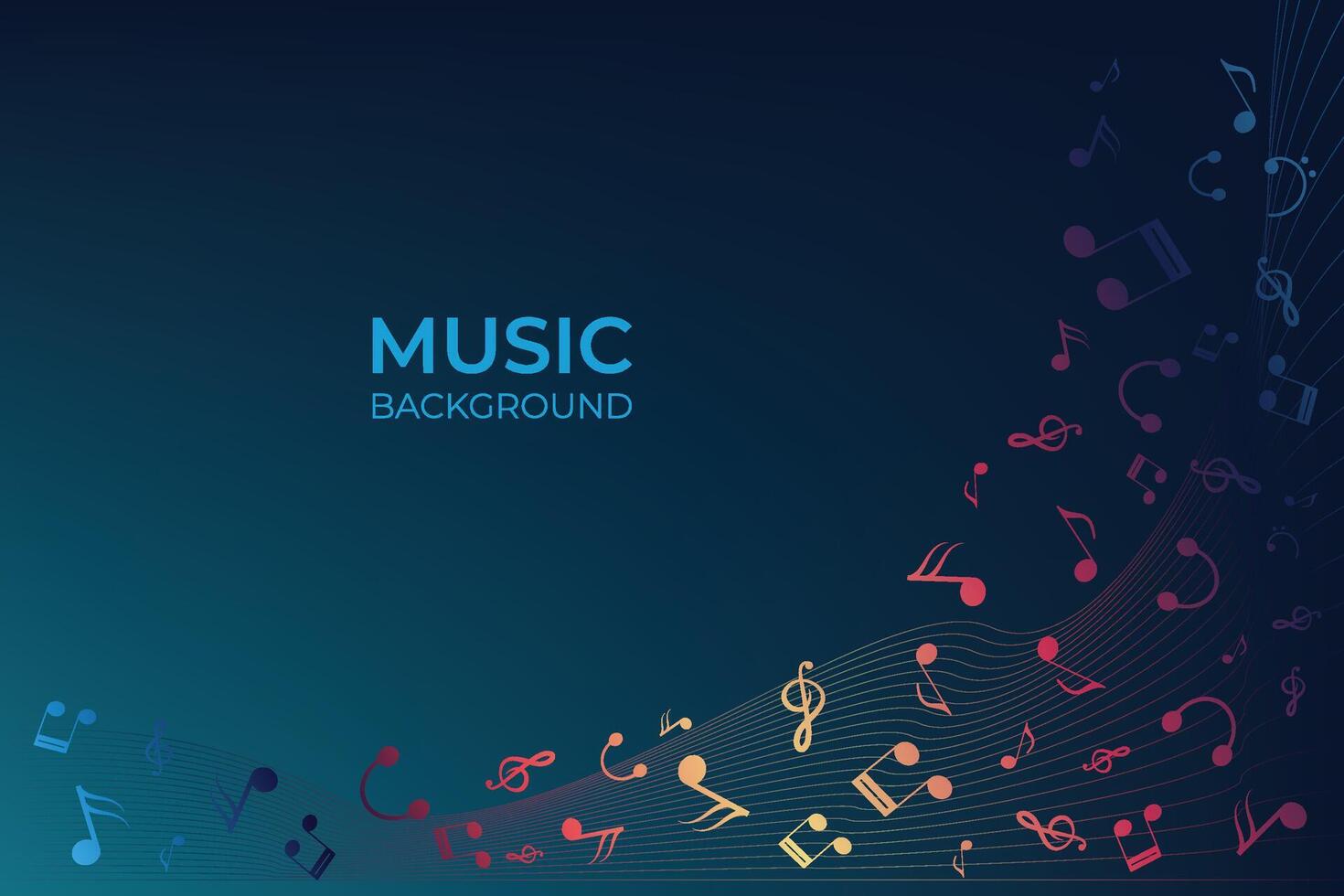 Musical notes wavy line background design vector