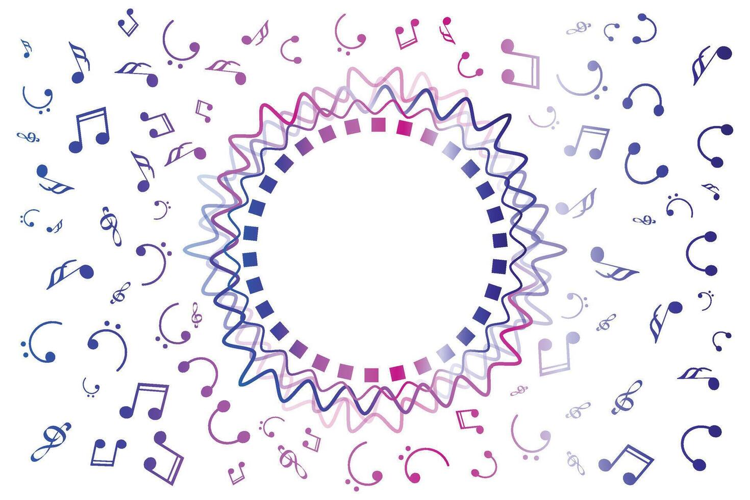 Musical notes wavy line background design vector