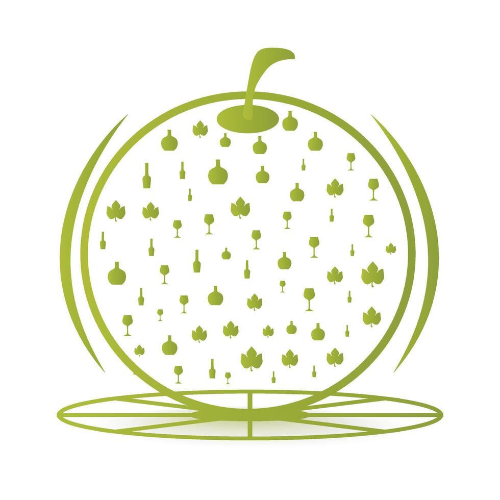 Green apple or grape fruit with leaf flat icon and logo design vector