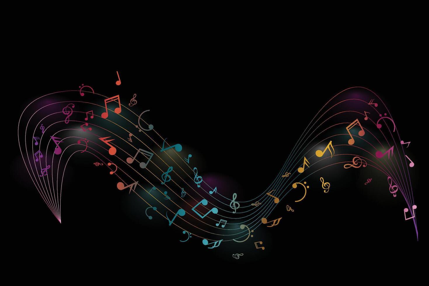 Musical notes wavy line background design vector