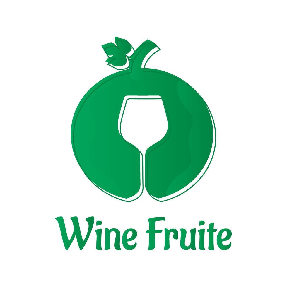 Green apple or grape fruit with leaf flat icon and logo design vector