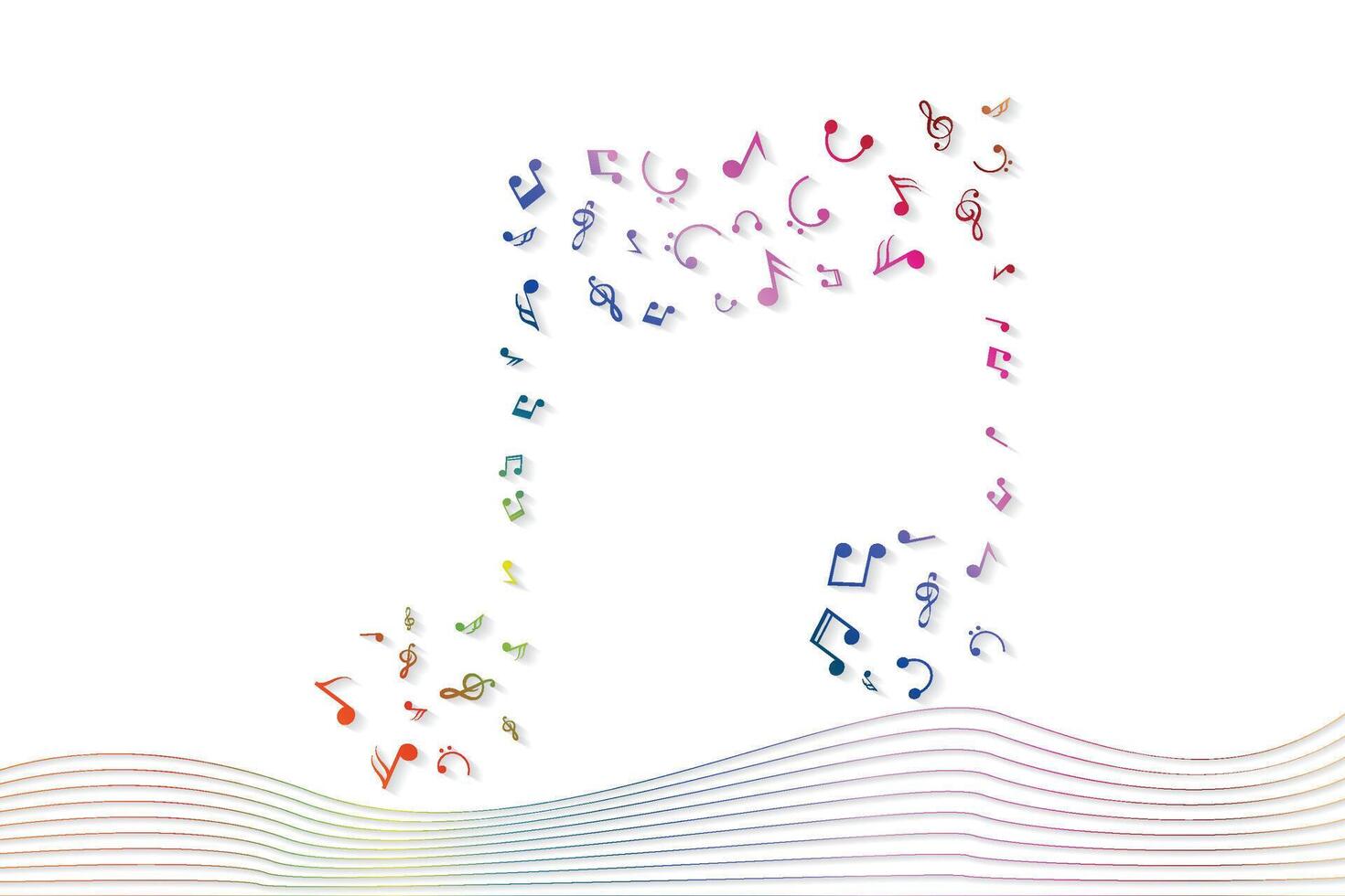 Musical notes wavy line background design vector