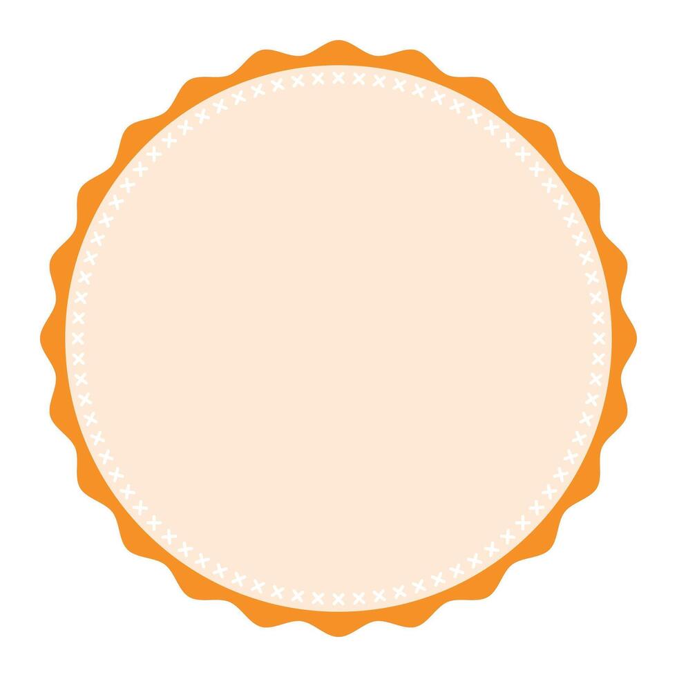 Classic Stitched Edge Round Light Orange Emblem Blank Sticker Label Plain Background vector