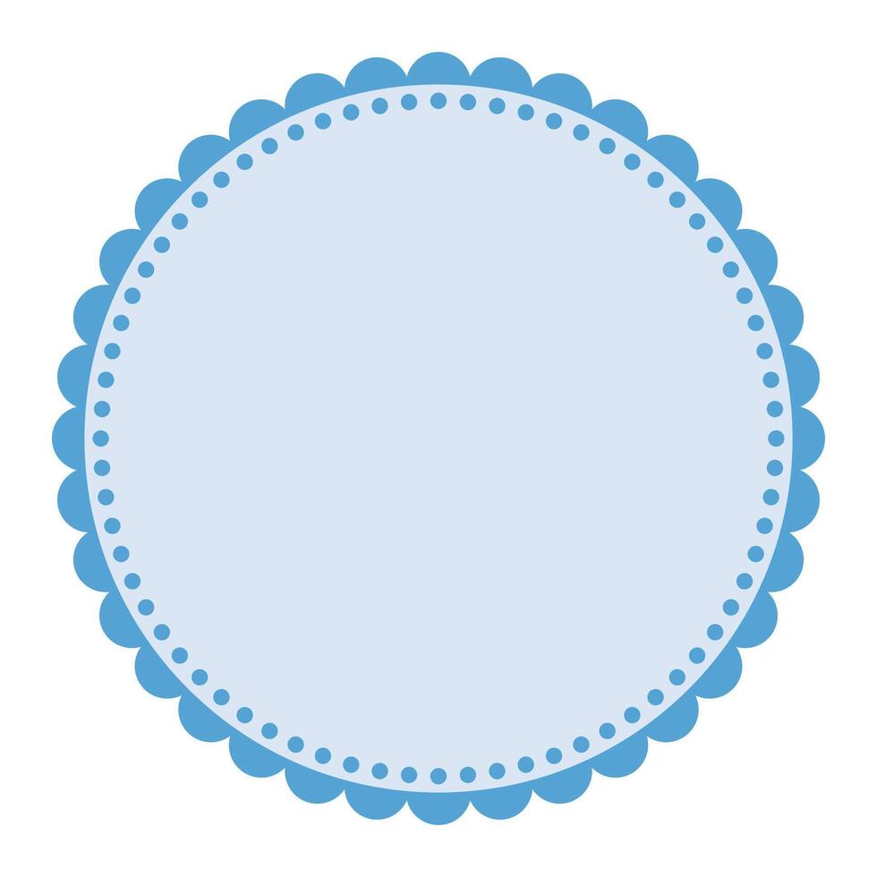 Soft And Simple Blue Colored Blank Circular Sticker Label Element Design with Decorative Border Ornaments vector