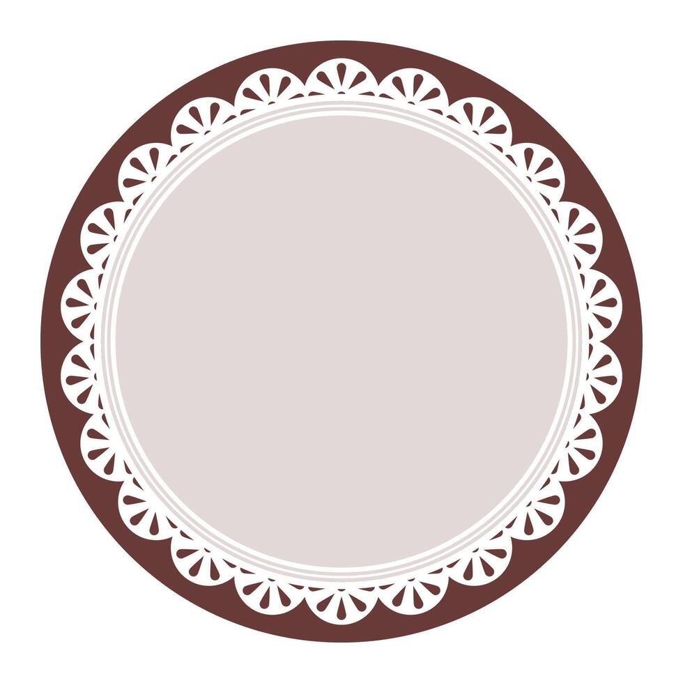 Simple Elegant Dark Brown Circular Frame Decorated With Round Scalloped Lace Design vector