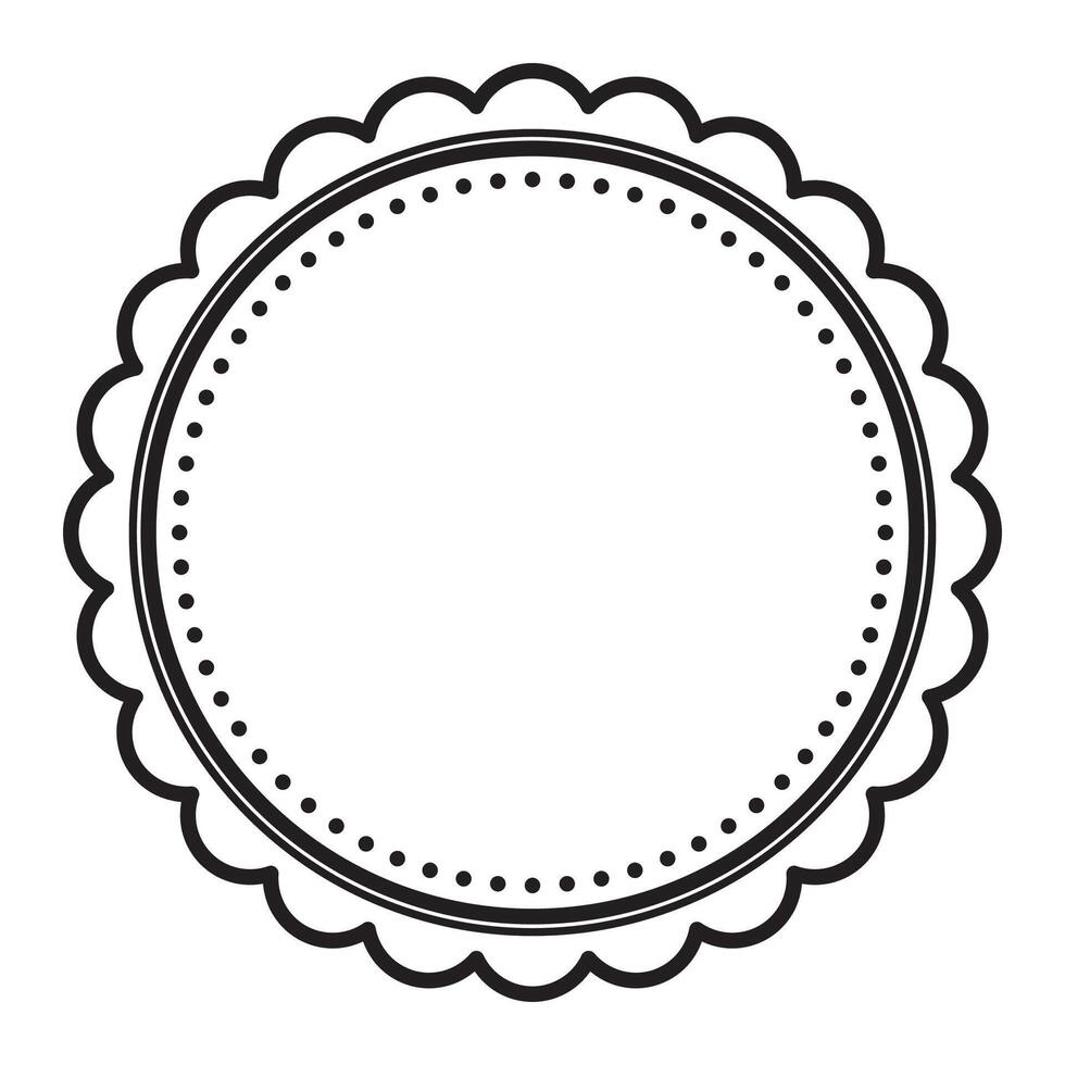 Simple Black And White Scalloped Decorative Round Frame Border Design vector