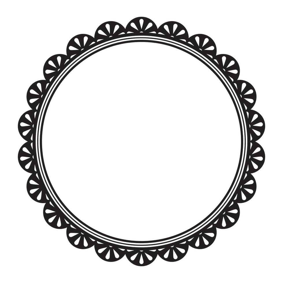 Intricate Circular Frame Border Decorated With Symmetrical Scalloped Lace Pattern Design vector