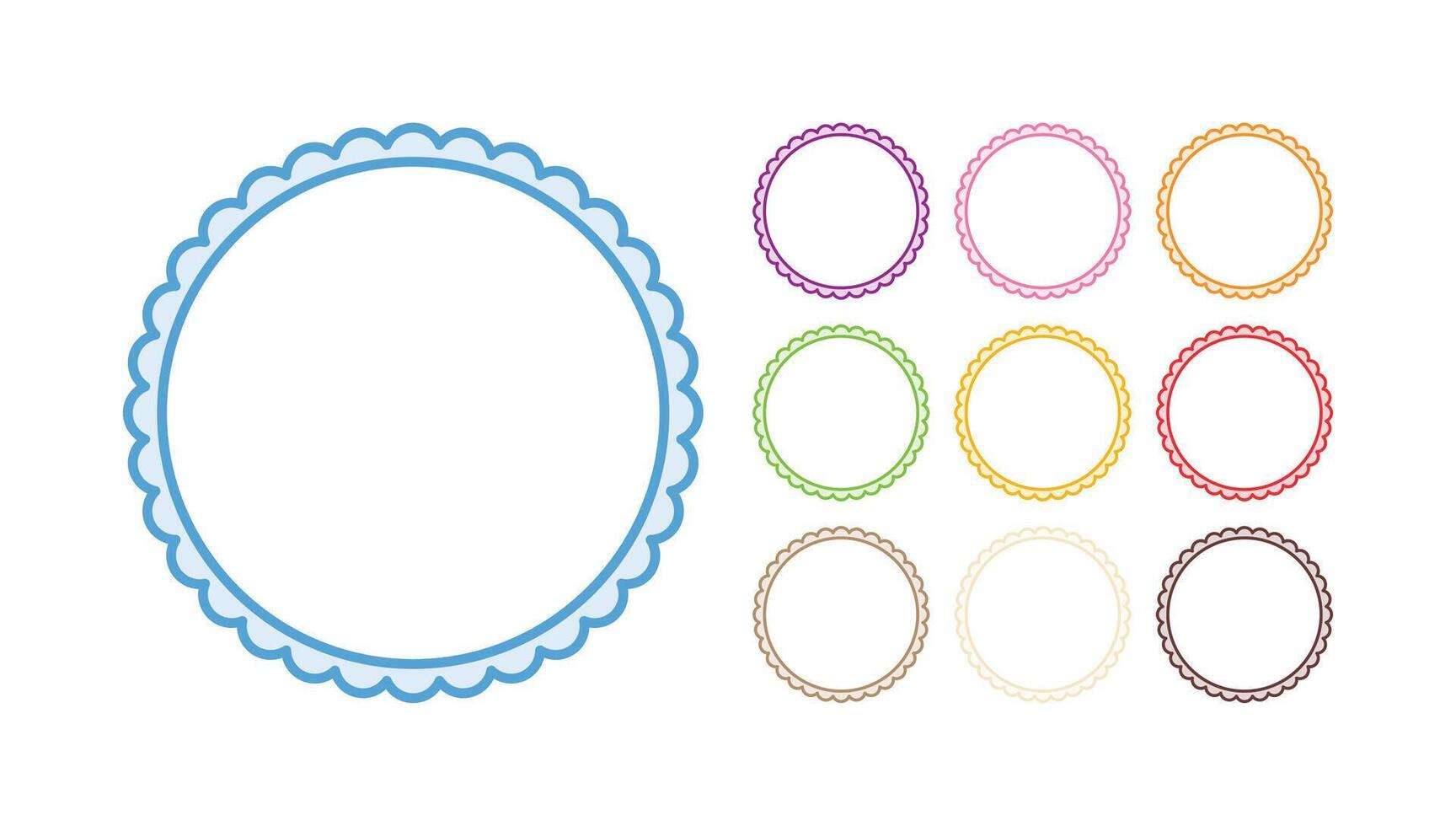 Set Of Simple Circular Blank Shape With Scalloped Edge Frame Border Design vector