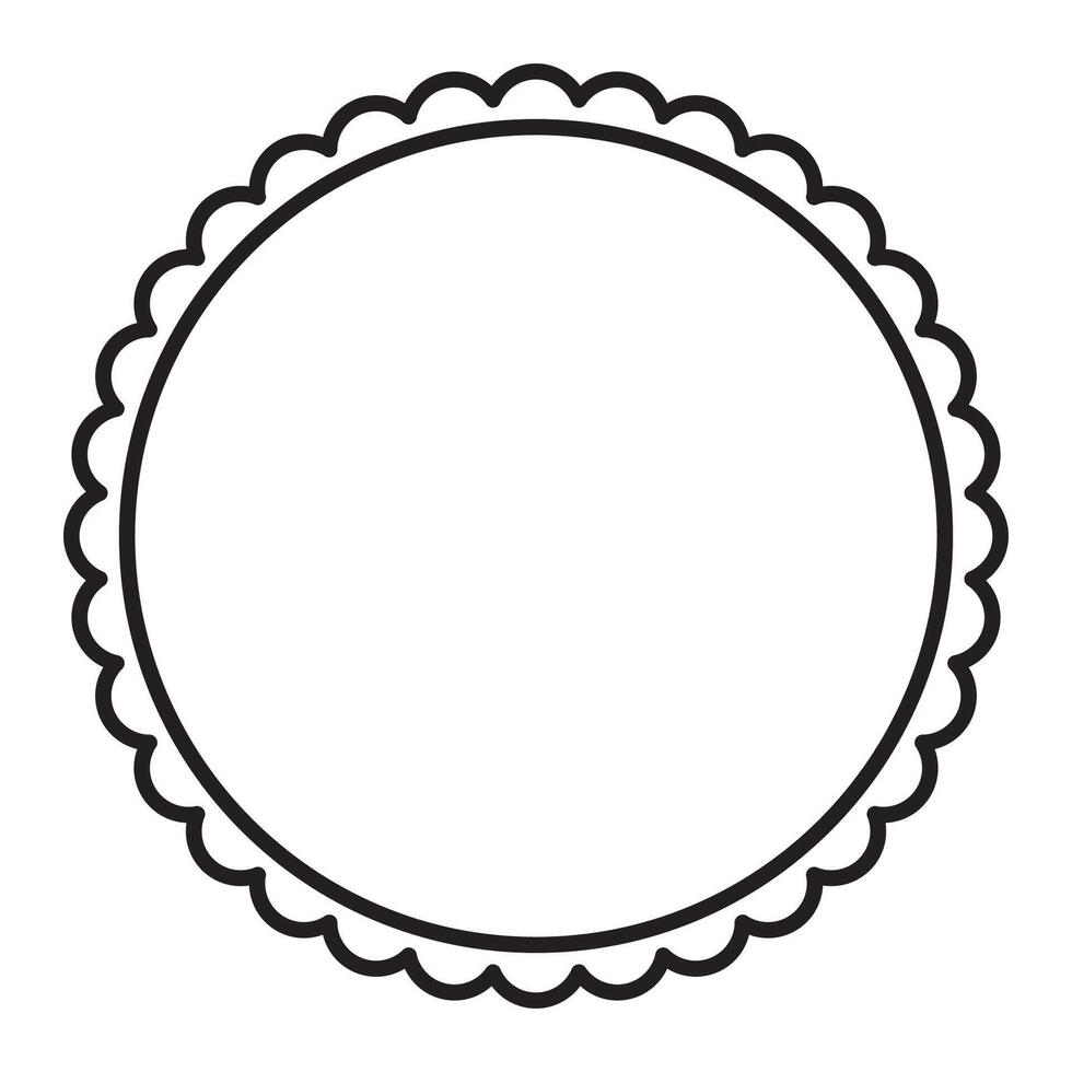 Simple Black And White Circular Shape With Scalloped Edge Frame Border Design vector