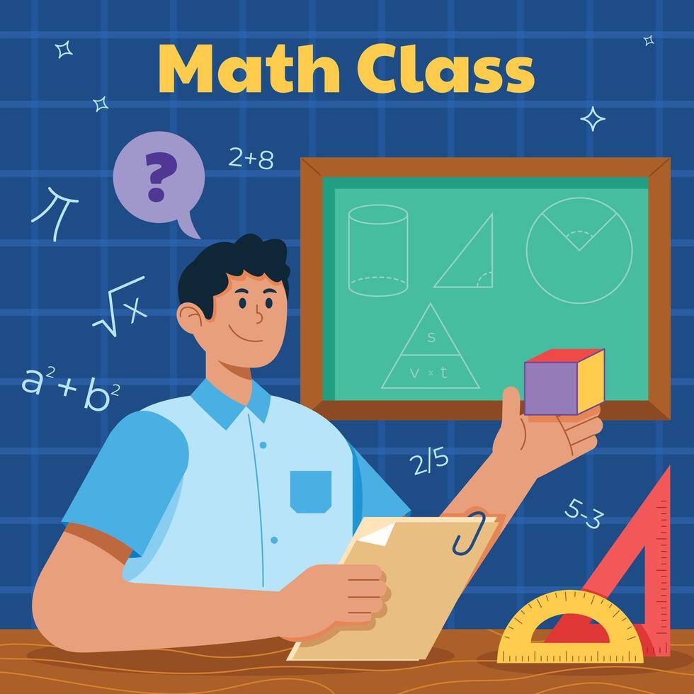 School Boy Learning Mathematic And Physics vector