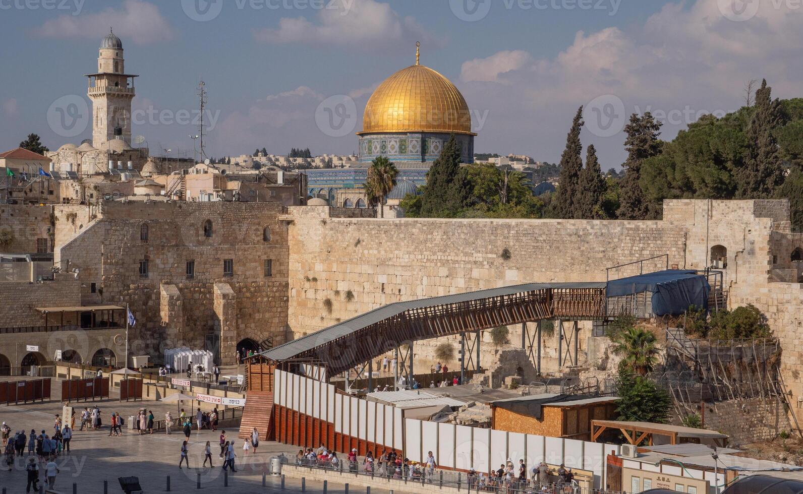 Western Wall and Dome of the Rock in the old city of Jerusalem, Israel. photo