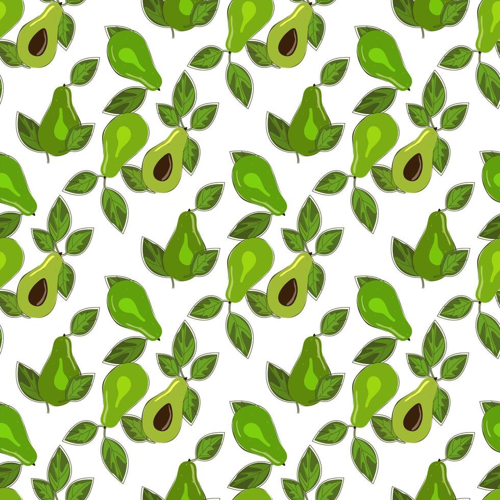 Ripe, juicy avocado and lemon with leaves, seamless geometric pattern. Hand drawn doodle style. Design for printing on fabrics, holiday and confectionery packaging, wallpaper, packaging vector