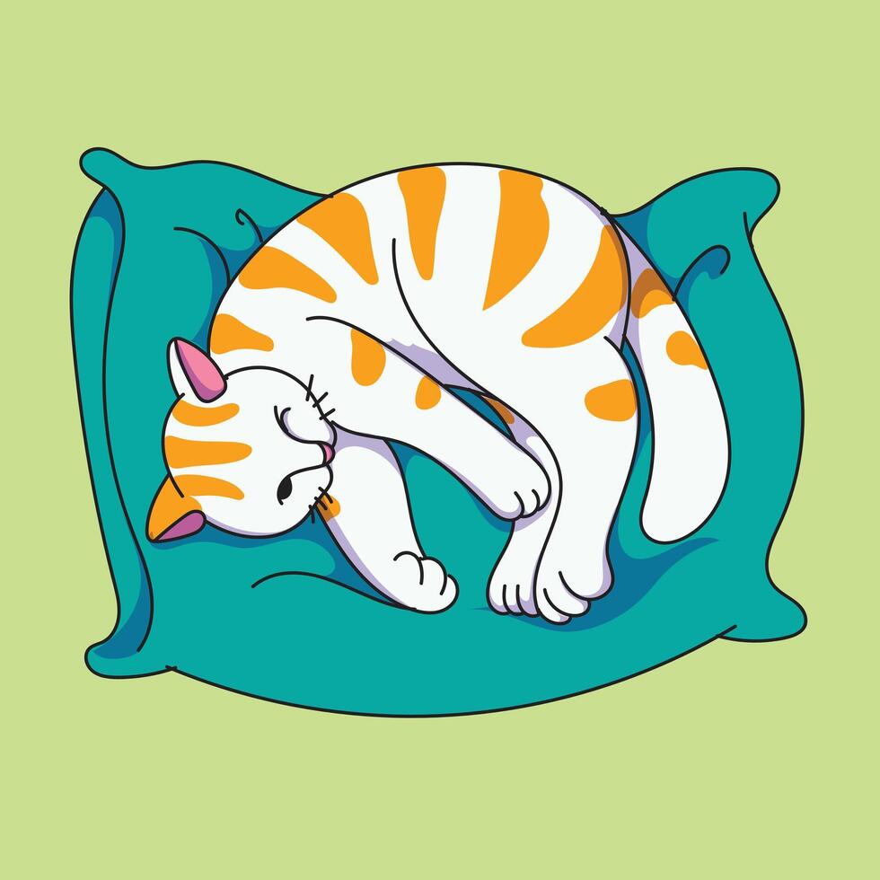 a drawing of a cat sleeping on a pillow. vector