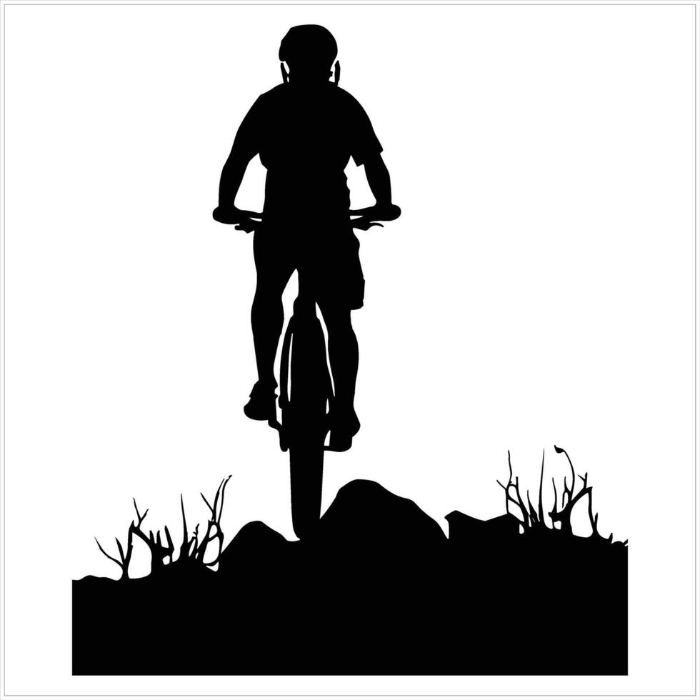 Biker and bike silhouette black . vector