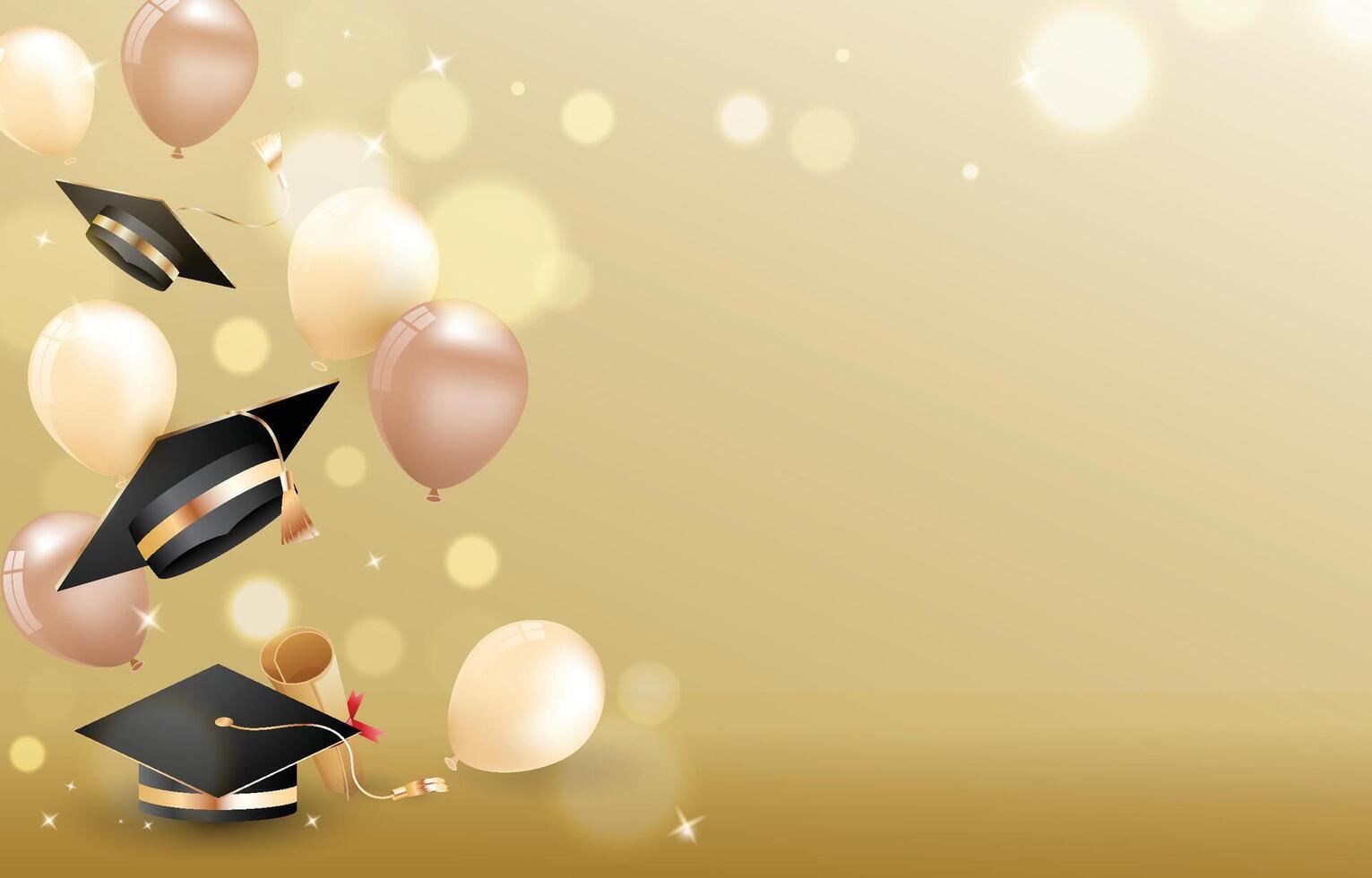 Graduation background with graduation cap and gold balloons vector