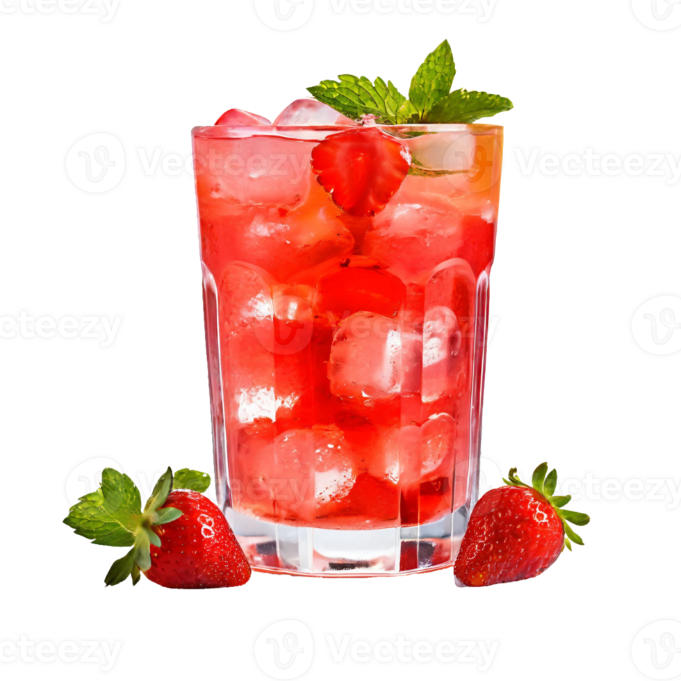 Strawberry lemonade in glass. Cocktail with strawberry, ice in glass png