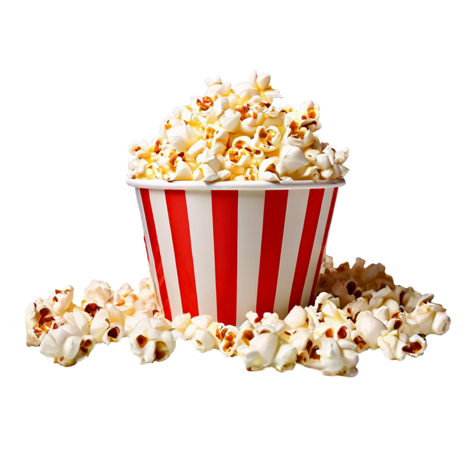 Delicious popcorn in red and white paper bucket png