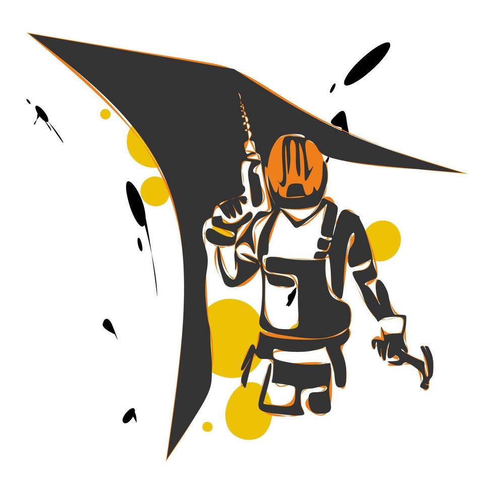 A man builder in a helmet with a drill. Isolated object by hand on a white background vector