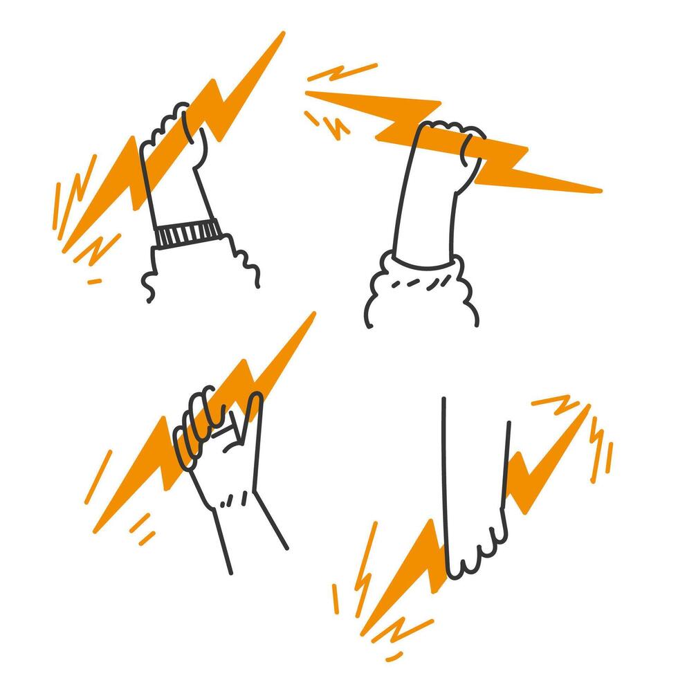 hand drawn doodle Hand Holding Powerful Electric Lightning vector