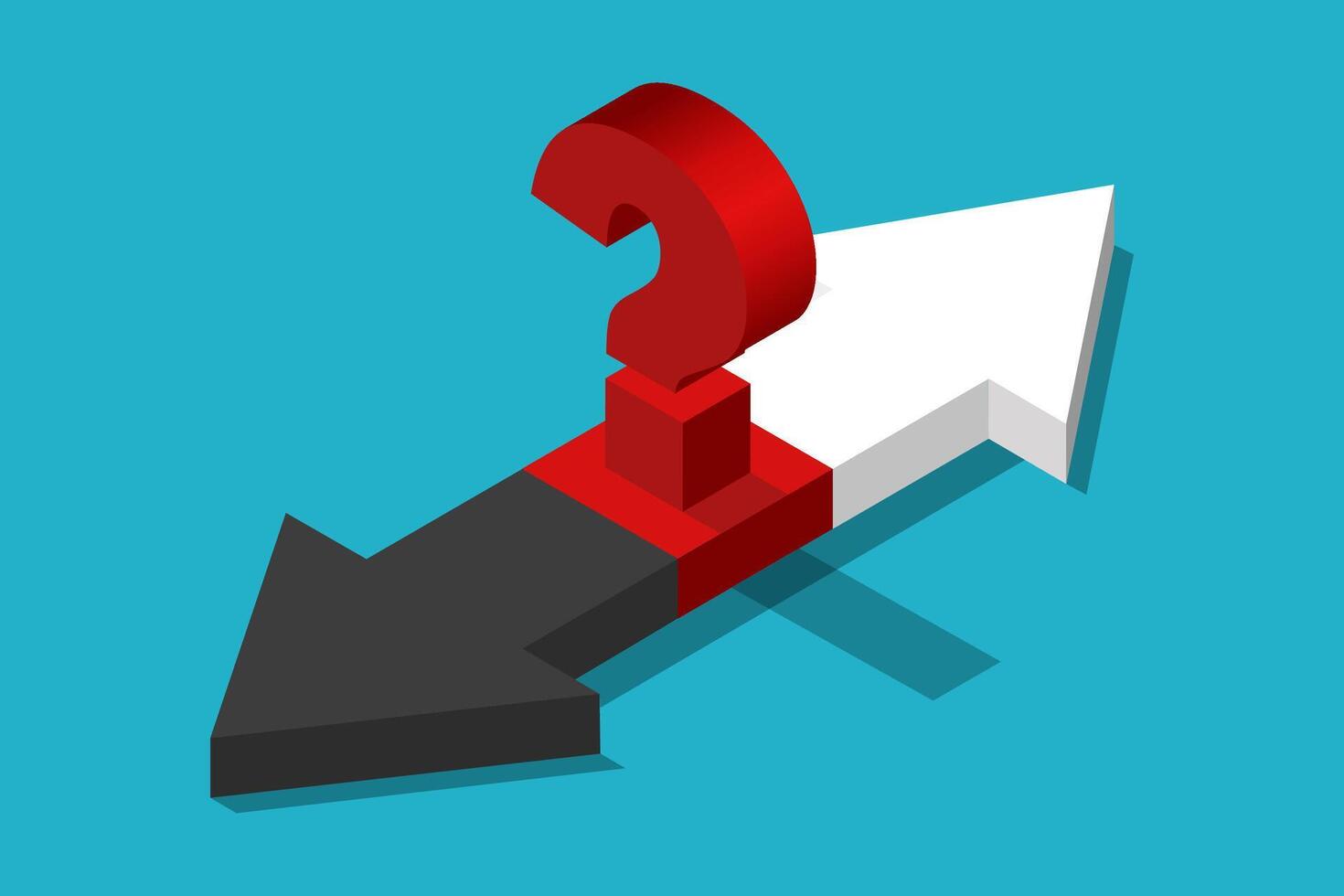 Isometric black and white arrows, opposite directions and red question ...
