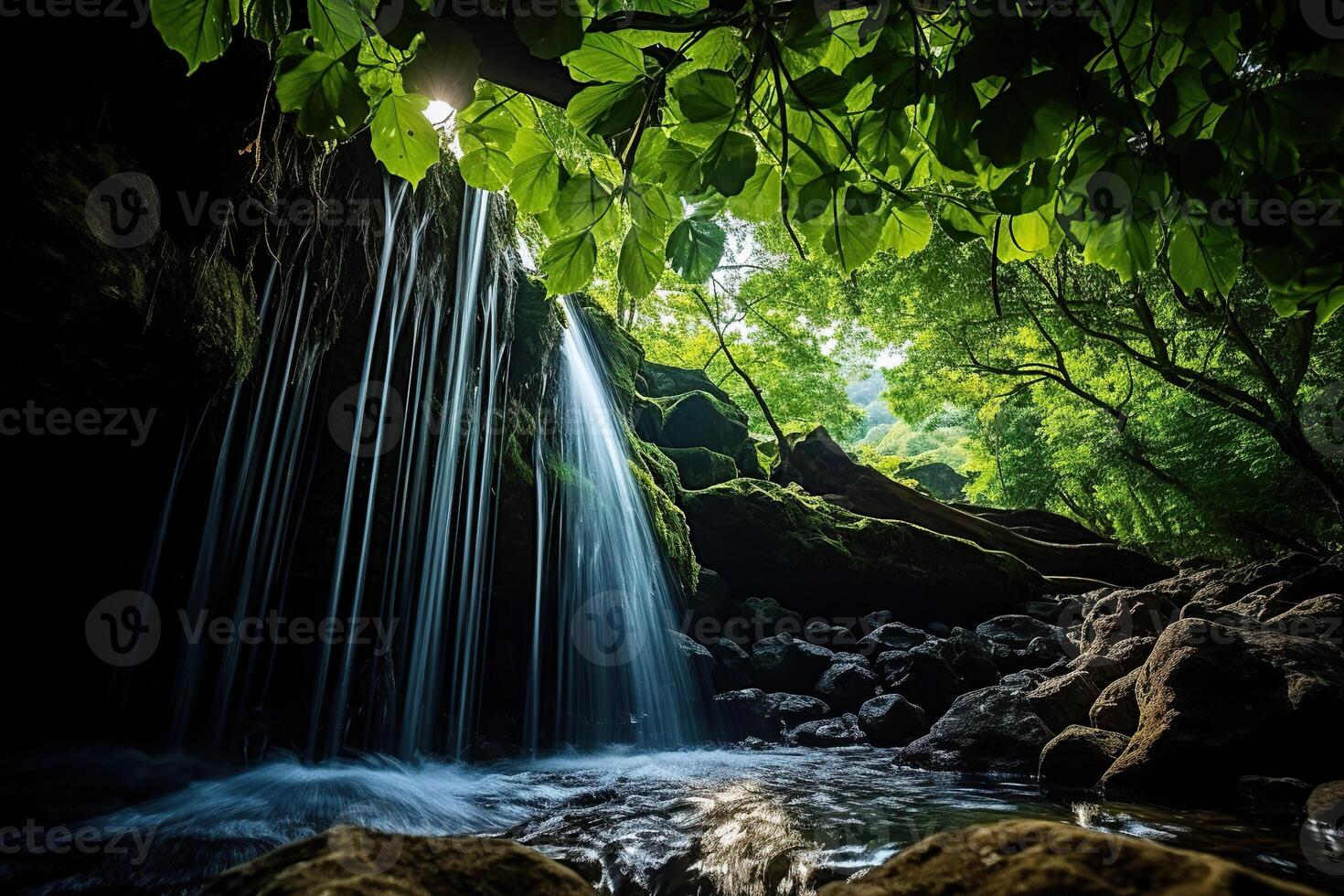 Beautiful waterfall in tropical forest, Thailand. Long exposure shot. photo